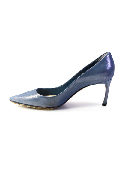 Christian Dior Womens Metallic Fabric Pointed Toe Heels Pumps Blue Size 36 6