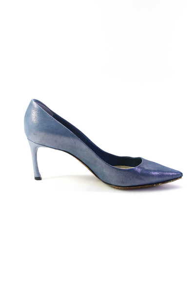 Christian Dior Womens Metallic Fabric Pointed Toe Heels Pumps Blue Size 36 6