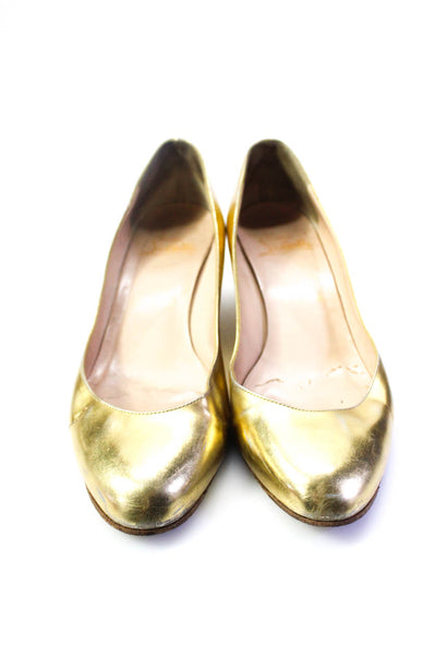 Christian Louboutin Womens Wedge Heel Patent Leather Pumps Gold Tone Size 39