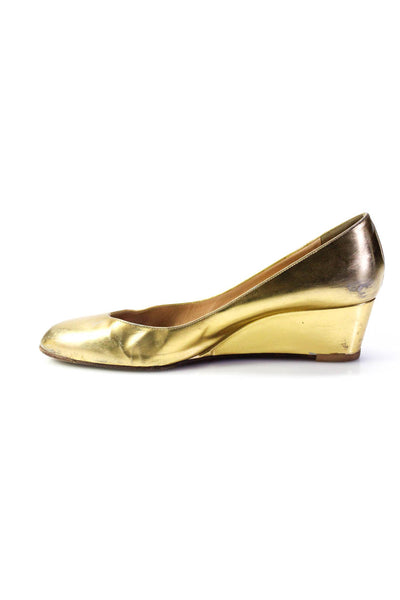 Christian Louboutin Womens Wedge Heel Patent Leather Pumps Gold Tone Size 39