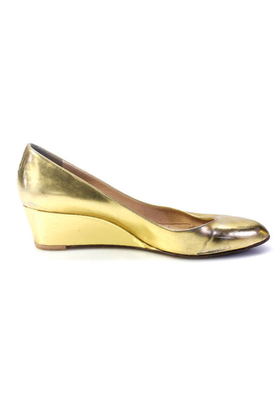 Christian Louboutin Womens Wedge Heel Patent Leather Pumps Gold Tone Size 39