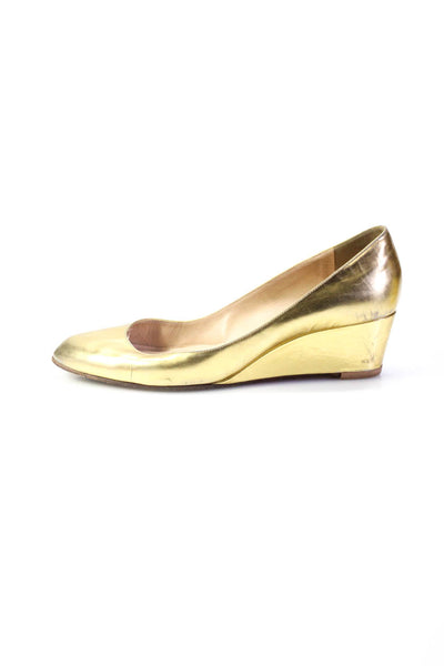 Christian Louboutin Womens Wedge Heel Patent Leather Pumps Gold Tone Size 39