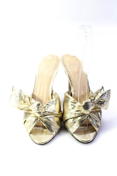 Charlotte Olympia Womens Stiletto Metallic Knotted Sandals Gold Tone Size 38