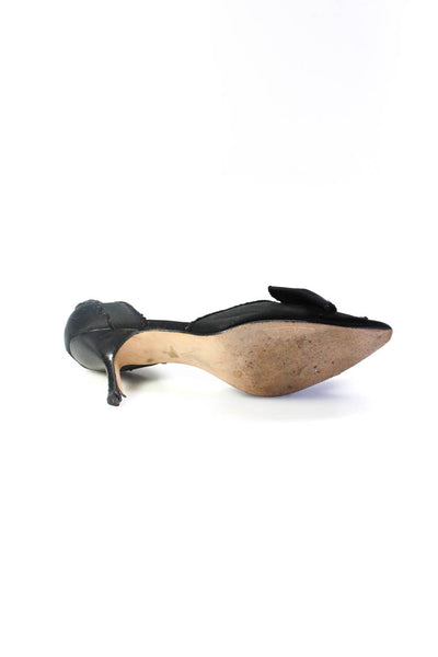 Beverly Feldman Womens Stiletto Pointed Toe Dorsay Satin Bow Pumps Black Size 39
