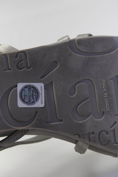 Pedro Garcia Womens Rhinestone Strappy Flat Slingback Sandals Gray Size 35.5 5.5