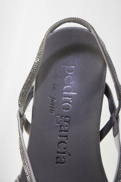 Pedro Garcia Womens Rhinestone Strappy Flat Slingback Sandals Gray Size 35.5 5.5