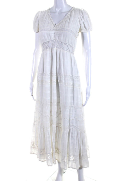 Love Shack Fancy Womens Cotton V-Neck Textured Rib Zip Maxi Dress White Size 00
