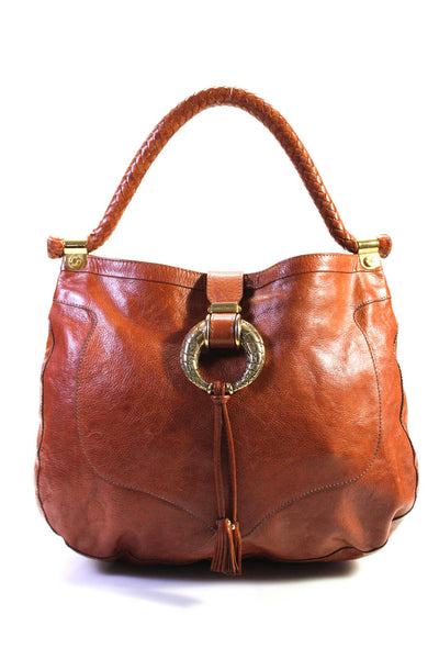 Jimmy Choo Womens Leather Snap Closure Top Handle Handbag Purse Brown