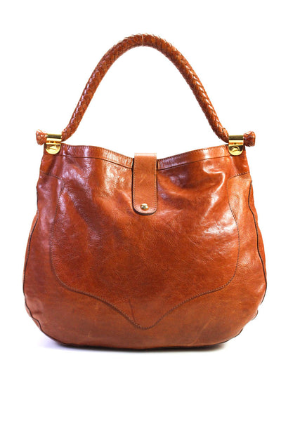 Jimmy Choo Womens Leather Snap Closure Top Handle Handbag Purse Brown