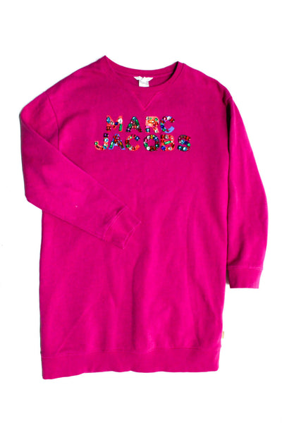 Little Marc Jacobs Girls Cotton Crystal Detail Sweatshirt Dress Pink Size 12