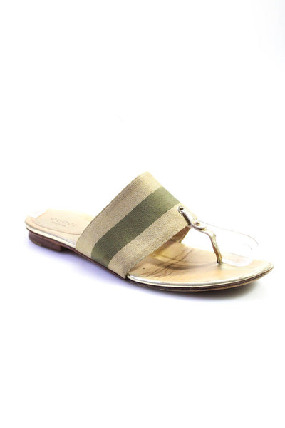 Gucci Womens Metallic Striped Open Back Slide On Thong Sandals Size 6B