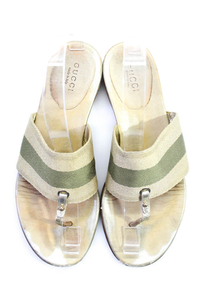 Gucci Womens Metallic Striped Open Back Slide On Thong Sandals Size 6B