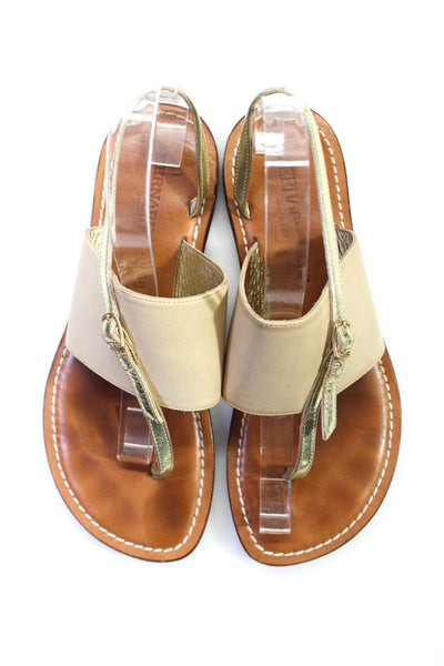 Bernardo Womens Metallic Leather Slingback Thong Sandals Beige Size 7.5