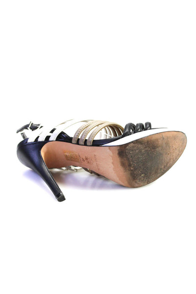 Karen Millen Womens Strappy Leather Stiletto Sandals Black Brown White Sz 40 10