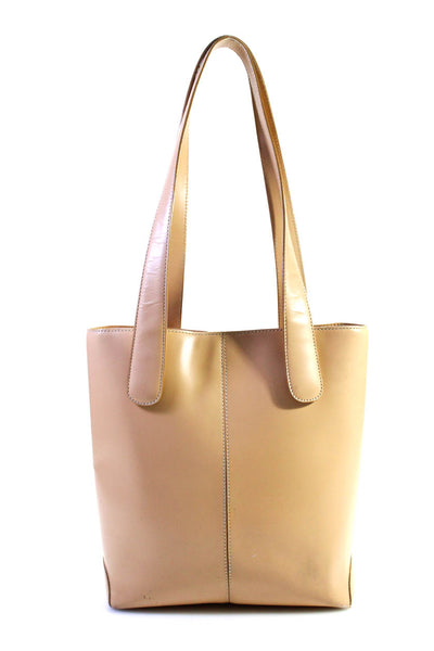 Tods Womens Smooth Leather Top Handle Tote Shoulder Bag Handbag Beige