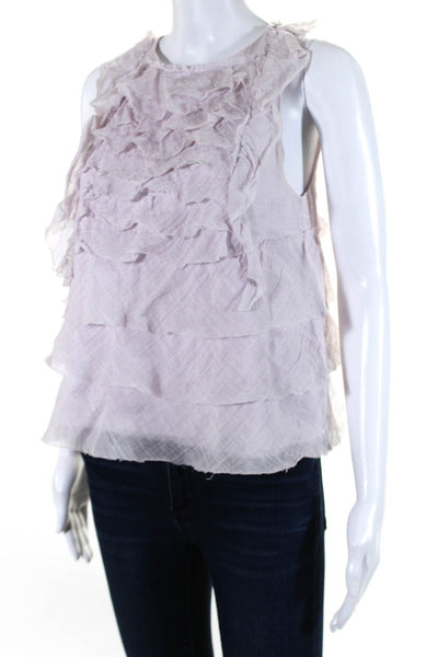 L'Agence Womens Sleeveless Crew Neck Gauze Ruffle Top Blouse Light Pink Size XS