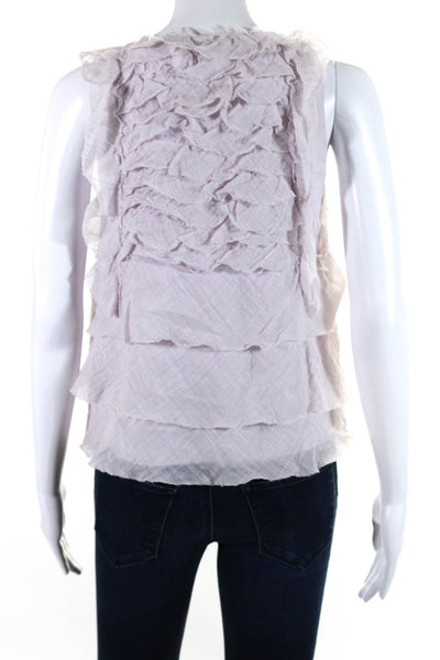 L'Agence Womens Sleeveless Crew Neck Gauze Ruffle Top Blouse Light Pink Size XS