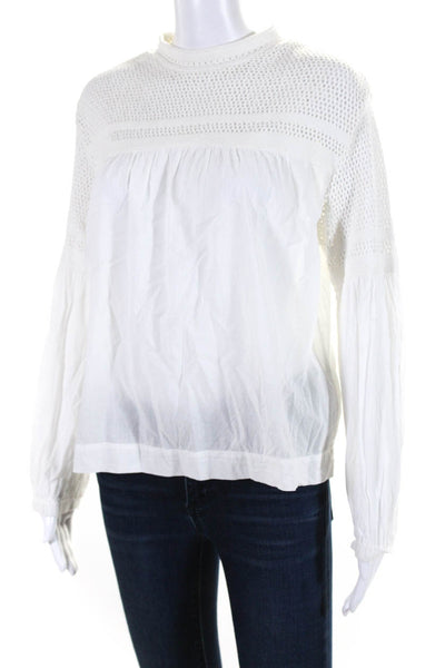 ALC Womens Crochet High Neck Long Sleeve Poplin Hem Top Blouse White Size 2