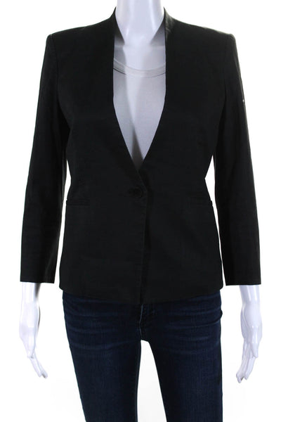 Helmut Womens V Neck Twill One Button Blazer Jacket Black Cotton Size 0