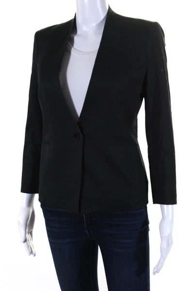 Helmut Womens V Neck Twill One Button Blazer Jacket Black Cotton Size 0