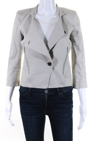 Helmut Lang Womens Asymmetrical Twill Blazer Jacket Light Gray Linen Size 0