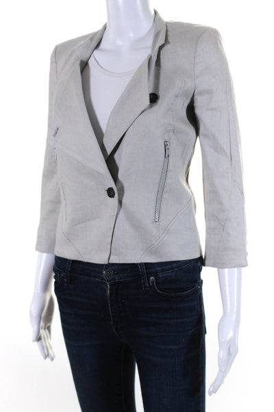 Helmut Lang Womens Asymmetrical Twill Blazer Jacket Light Gray Linen Size 0