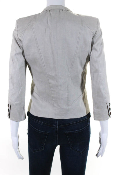 Helmut Lang Womens Asymmetrical Twill Blazer Jacket Light Gray Linen Size 0