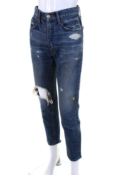 Moussy Womens Mid Rise Distressed Cropped Slim Leg Jeans Pants Blue Size 24