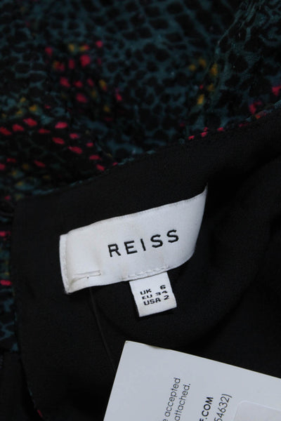 Reiss Womens 3/4 Sleeve Open Back Animal Print Dress Blue Black Pink Size 2