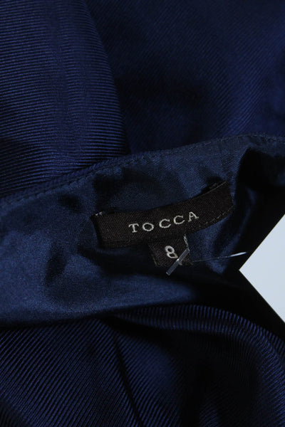 Tocca Womens Side Zip Sleeveless Scoop Neck Silk Shift Dress Navy Size 8