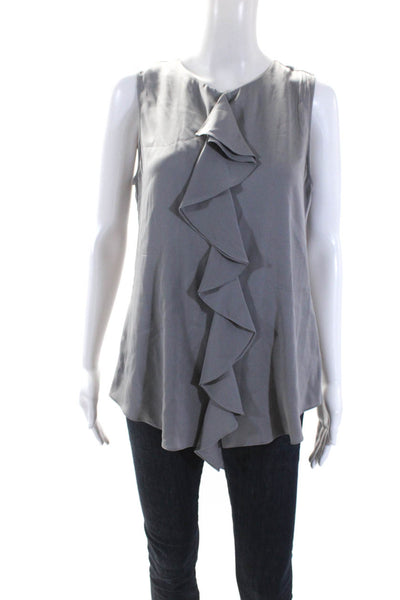 Theory Womens Sleeveless Crew Neck Ruffled Silk Top Blouse Gray Size Medium