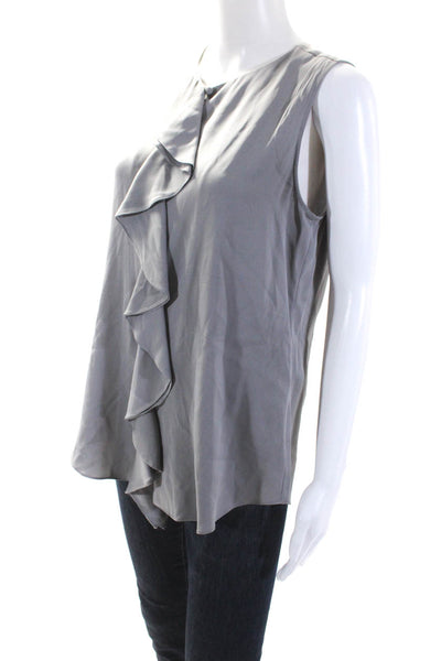 Theory Womens Sleeveless Crew Neck Ruffled Silk Top Blouse Gray Size Medium