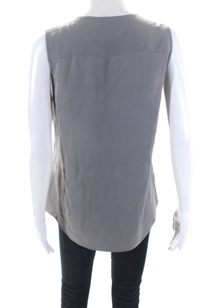 Theory Womens Sleeveless Crew Neck Ruffled Silk Top Blouse Gray Size Medium