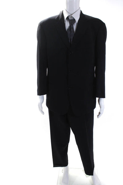 Boss Hugo Boss Mens Wool Three Button Blazer Pleated Trousers Suit Black Size 42