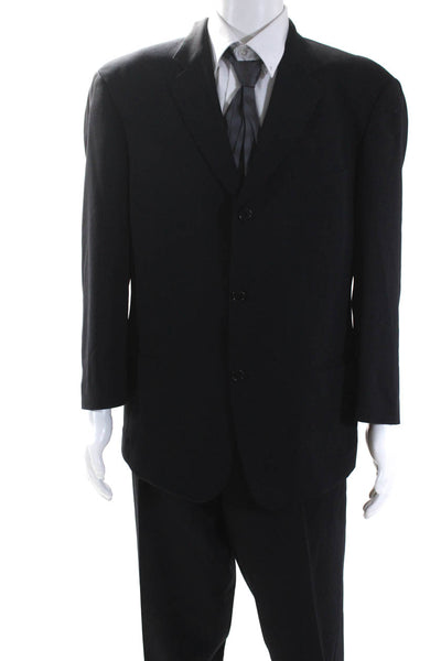 Boss Hugo Boss Mens Wool Three Button Blazer Pleated Trousers Suit Black Size 42