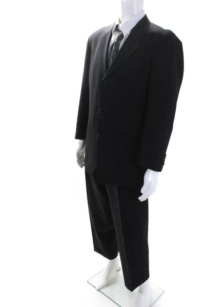 Boss Hugo Boss Mens Wool Three Button Blazer Pleated Trousers Suit Black Size 42