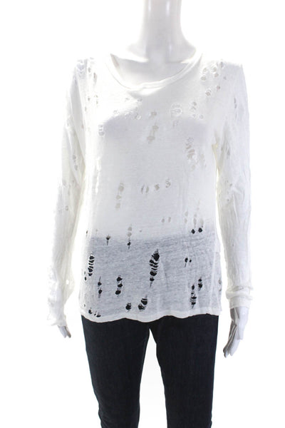 IRO Womens Liza Long Sleeve Distressed Top Tee Shirt White Linen Size 0