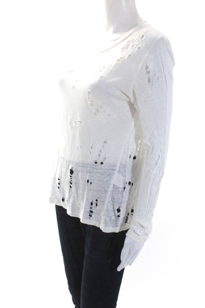 IRO Womens Liza Long Sleeve Distressed Top Tee Shirt White Linen Size 0