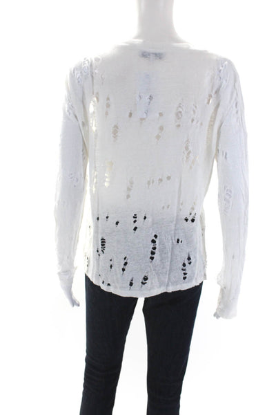 IRO Womens Liza Long Sleeve Distressed Top Tee Shirt White Linen Size 0