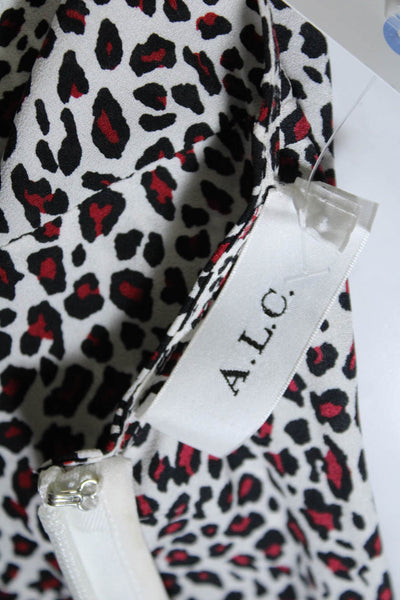 ALC Womens Silk Leopard Print Long Sleeve Peplum Maxi Dress White Size 2