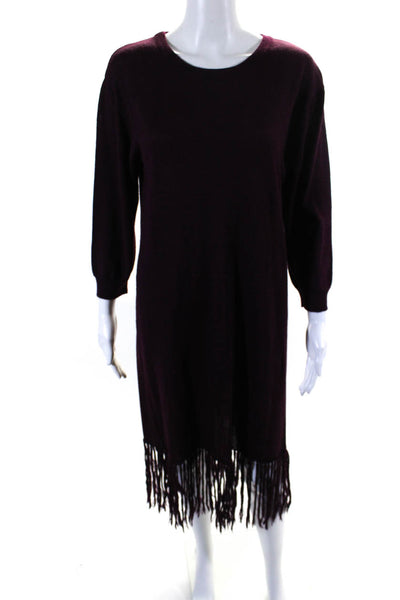 Ulla Johnson Womens Long Sleeve Tassel Fringe Trim Sweater Dress Purple Size M