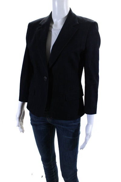 Sharis Womens Blue Dark Wash Cotton One Button Long Sleeve Denim Blazer Size 42