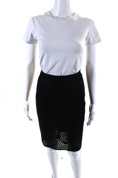 Bazar Christian Lacroix Womens Wool Notched Collar Blazer Skirt Suit Black 38