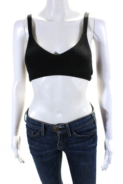 Le Ore Womens Knit V Neck Sleeveless Bra Crop Top Dark Gray Size Extra Small