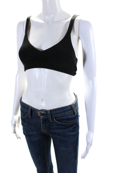 Le Ore Womens Knit V Neck Sleeveless Bra Crop Top Dark Gray Size Extra Small