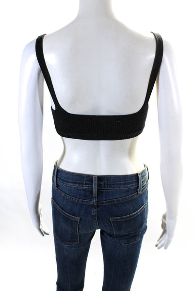 Le Ore Womens Knit V Neck Sleeveless Bra Crop Top Dark Gray Size Extra Small