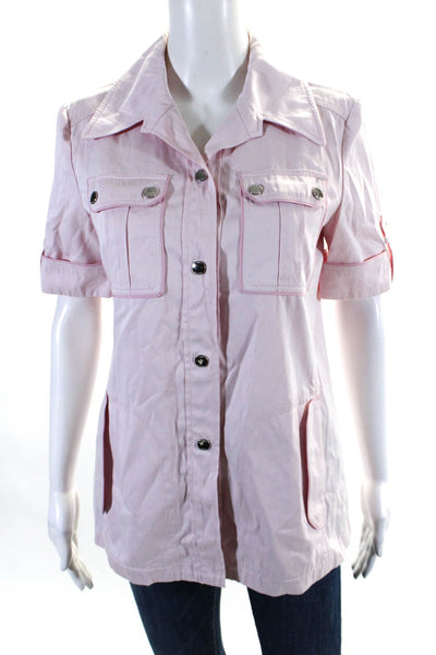 Tory Burch Womens Short Sleeve Twill Collared Snap Shirt Blouse Pink Size 2