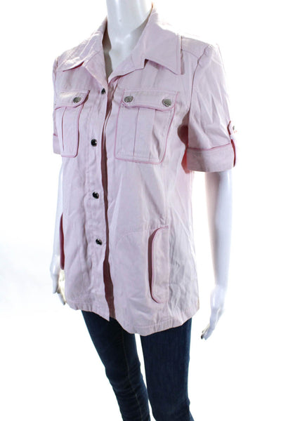 Tory Burch Womens Short Sleeve Twill Collared Snap Shirt Blouse Pink Size 2