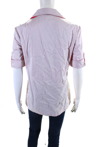 Tory Burch Womens Short Sleeve Twill Collared Snap Shirt Blouse Pink Size 2