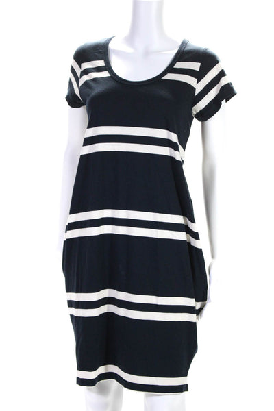 Aqua Maritime Womens Short Sleeve Striped Midi Tee Shirt Dress Navy White Medium